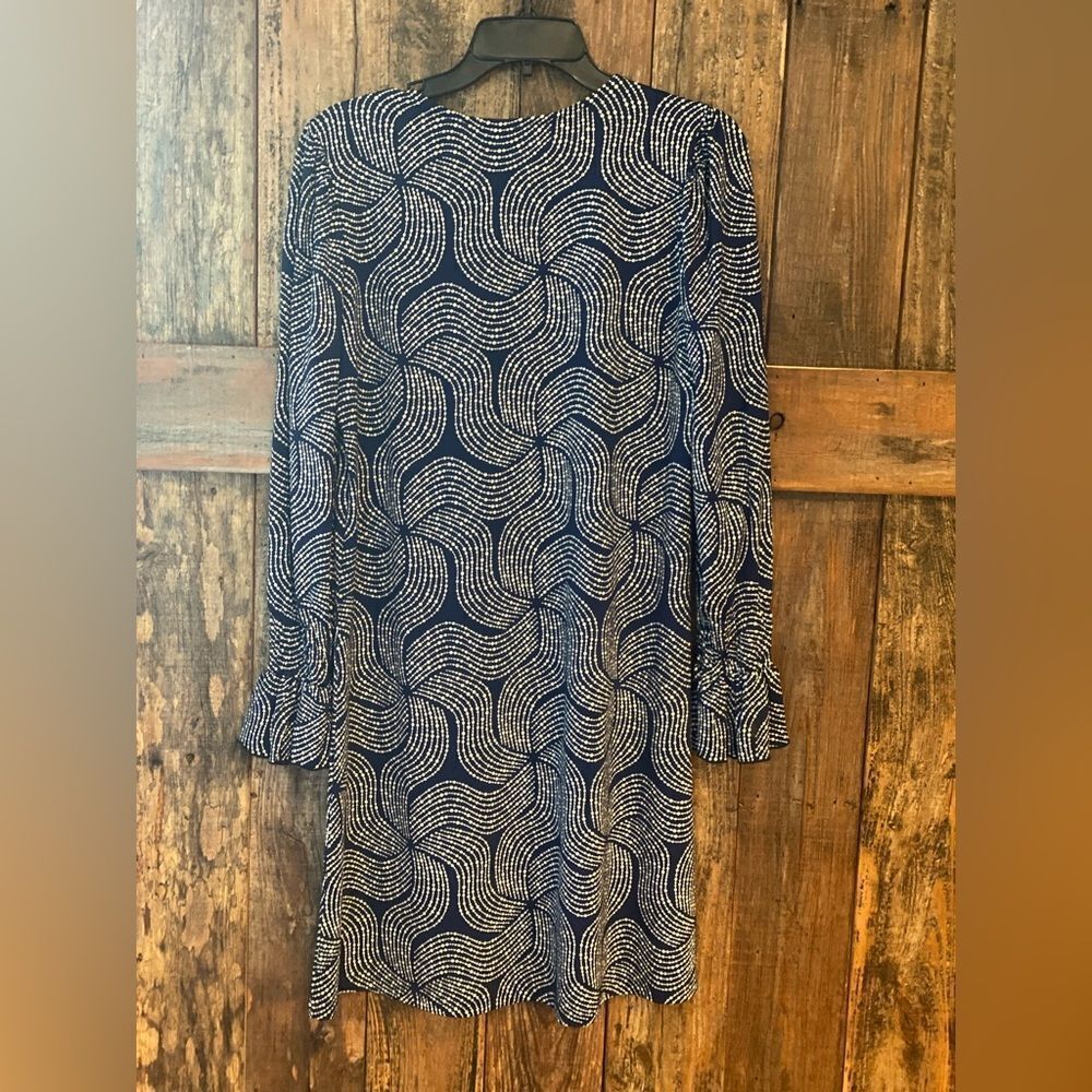 La Mer Luxe Sz M Elegant Blue White Flared Sleeve Luxury Relaxed Dress - Picture 2 of 6